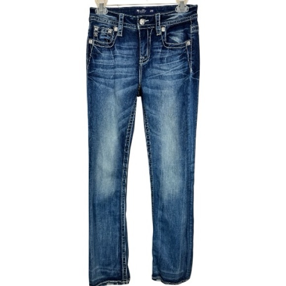 Miss Me Mid-Rise Boot Cut Jeans with Distressed Finish Angel Wing Pockets sz 26 - Picture 1 of 7